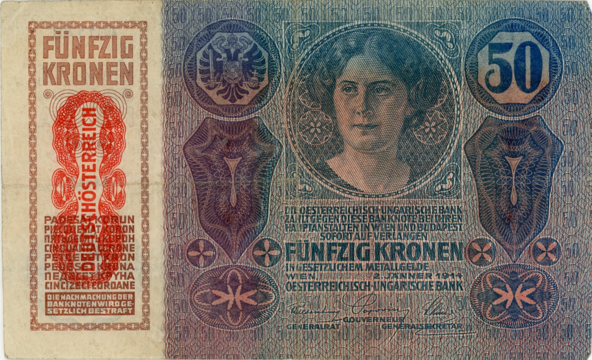 Novčanica od 50 kruna, 1914. (HR-HDA-757. Obitelj Plavšić)
